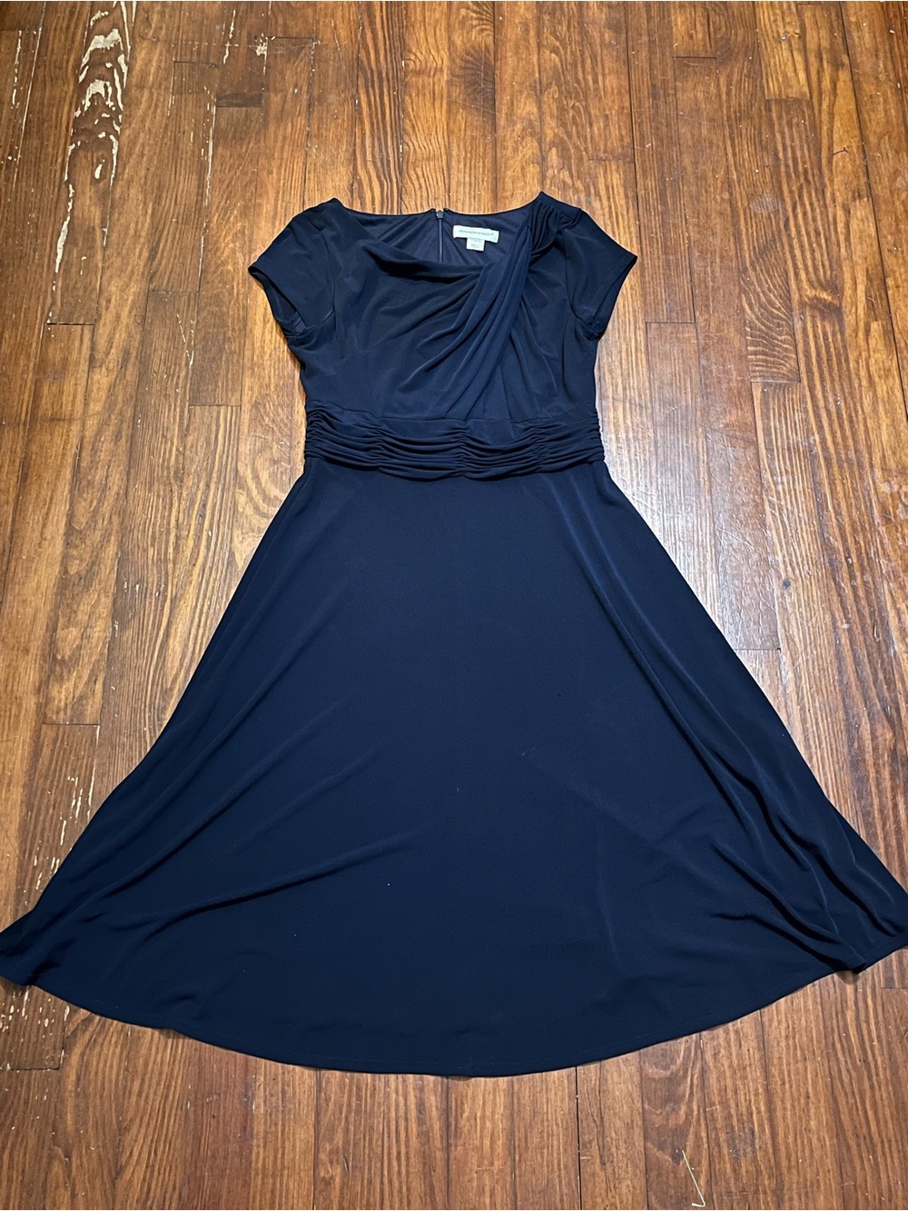 Christopher & Banks Navy Ruched-Waist Midi Dress